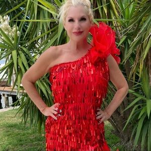 Charismatico Red Sequin Paillette Latin Dress Medium